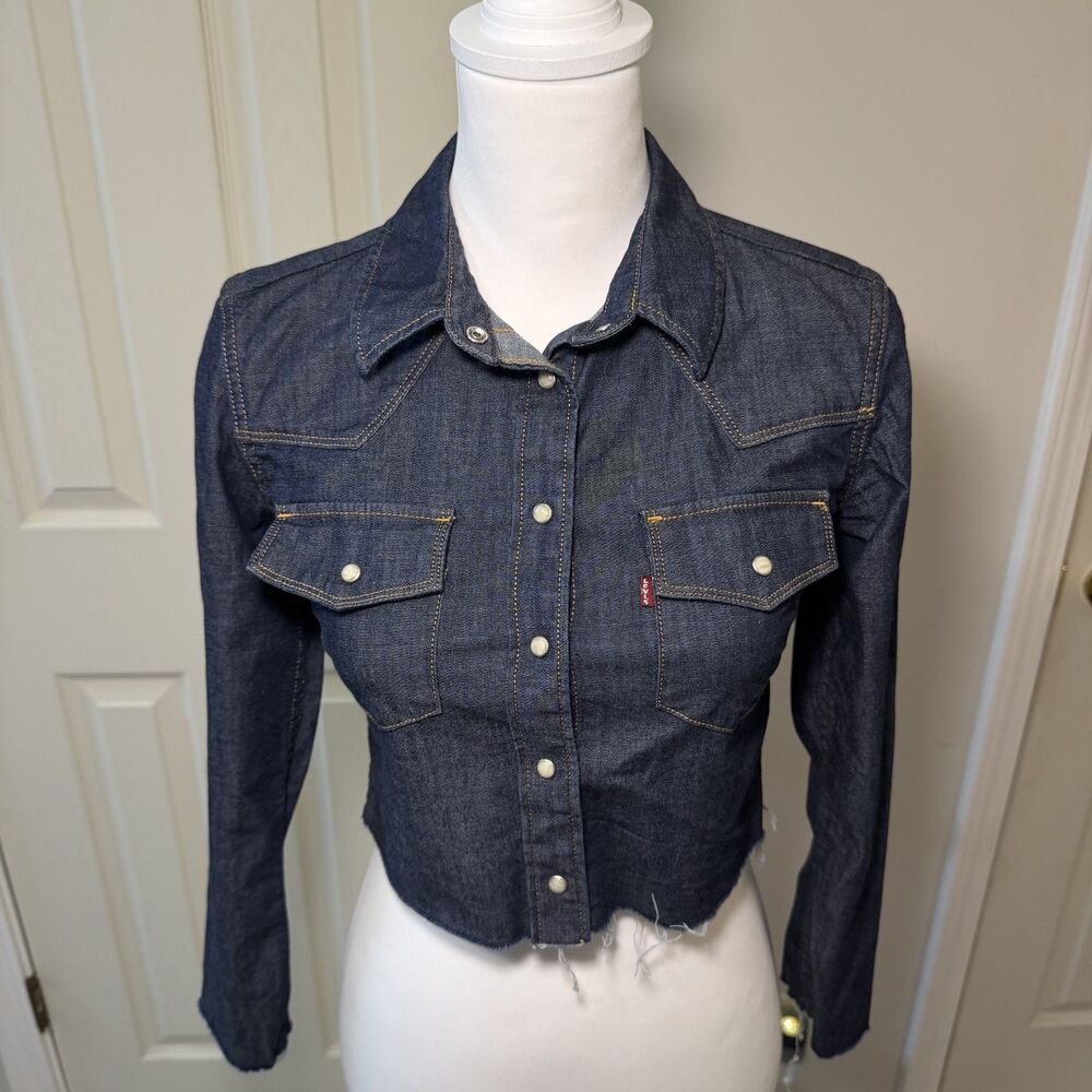 Levi’s Cropped Denim Shirt Jacket Western Raw Hem XS
